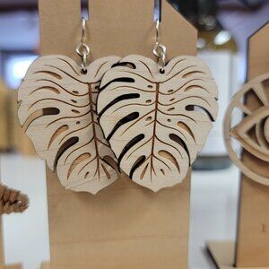 Wooden Monstera Earrings Bohemian Drop Earrings